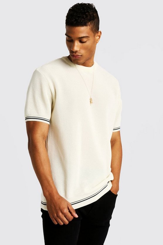 Boohoo Crew Neck Knitted T-Shirt With Tipping | Speak4urself
